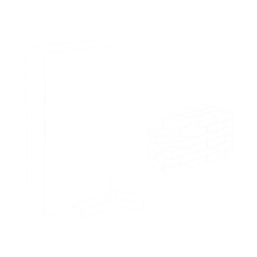 Lijntekening van een gebouw en een gemetselde muur